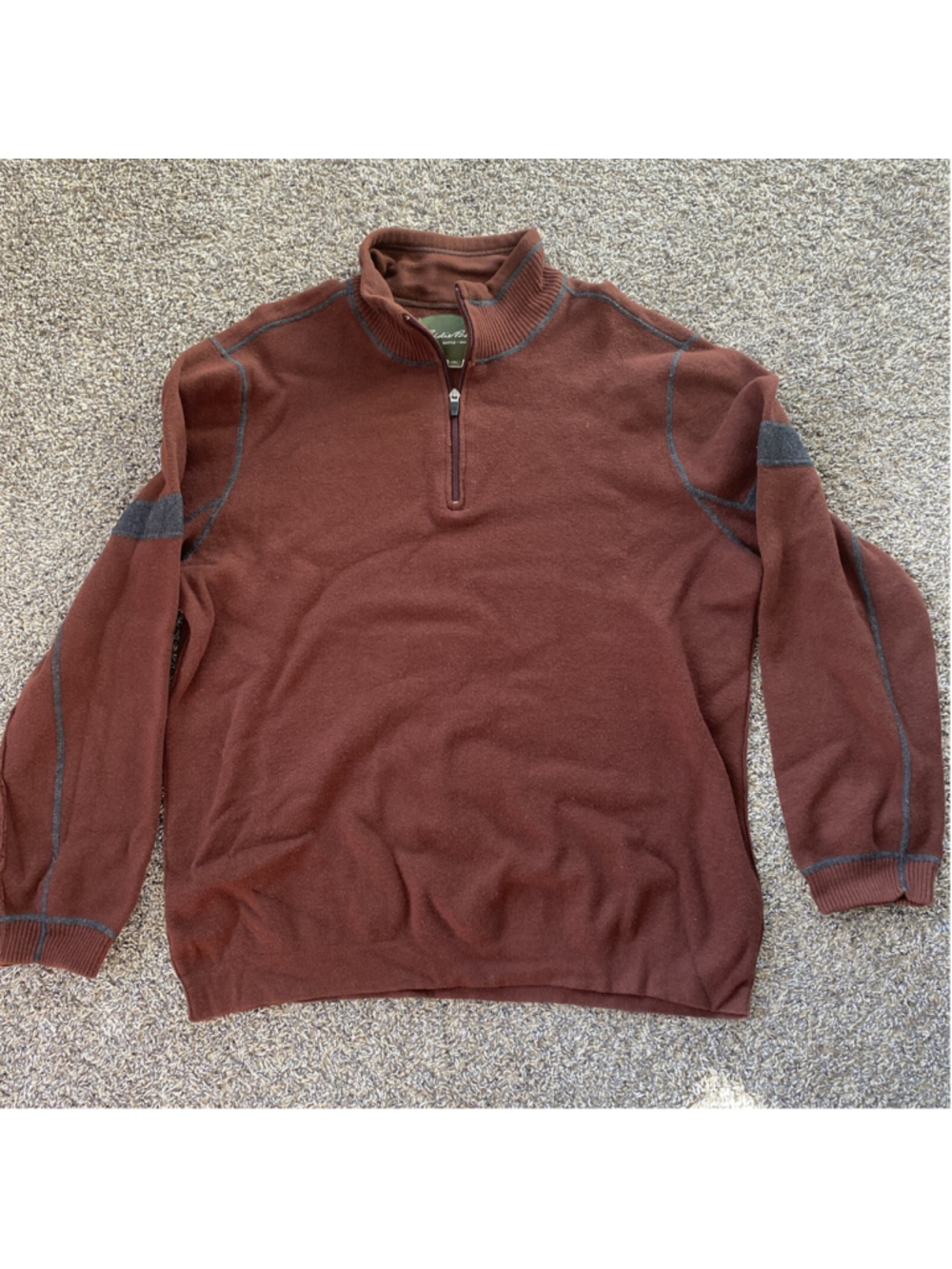 Eddie Bauer Sweater Cotton/wool Blend 2XL Red Maroon Zip Pullover Mens